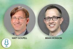 Dr Goupell and Dr Monson's headshots with a green background